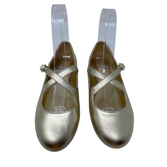 Vince Camuto Girls Gold Metallic Mary Jane Flats With Cross-Strap & Buckle Sz 2M - Picture 7 of 12
